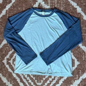 J. Crew Factory Navy and Light Blue Raglan Long Sleeve Tee